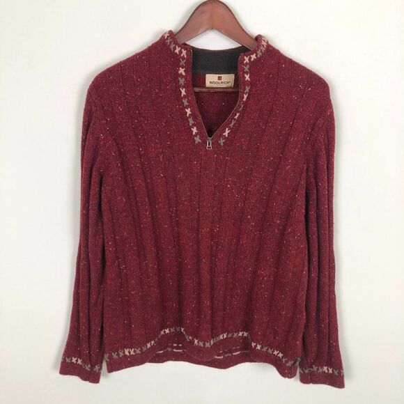 Woolrich Red Burgundy Knit 1/4 Zip Sweater Mock - Picture 1 of 6